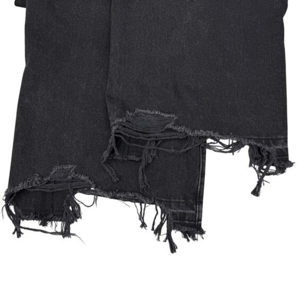 DL1961 Hepburn Wide Leg Distressed High Rise Jean Raw Hem 24 Lark Washed Black - Picture 6 of 10